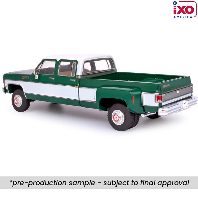 (Coming Soon) IXO America 1:64 Scale 1973 GMC Sierra Grande 3500 Crew Cab Dually - Glenwood Green and Frost White