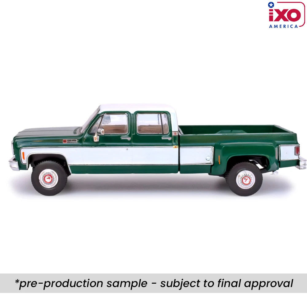 (Coming Soon) IXO America 1:64 Scale 1973 GMC Sierra Grande 3500 Crew Cab Dually - Glenwood Green and Frost White