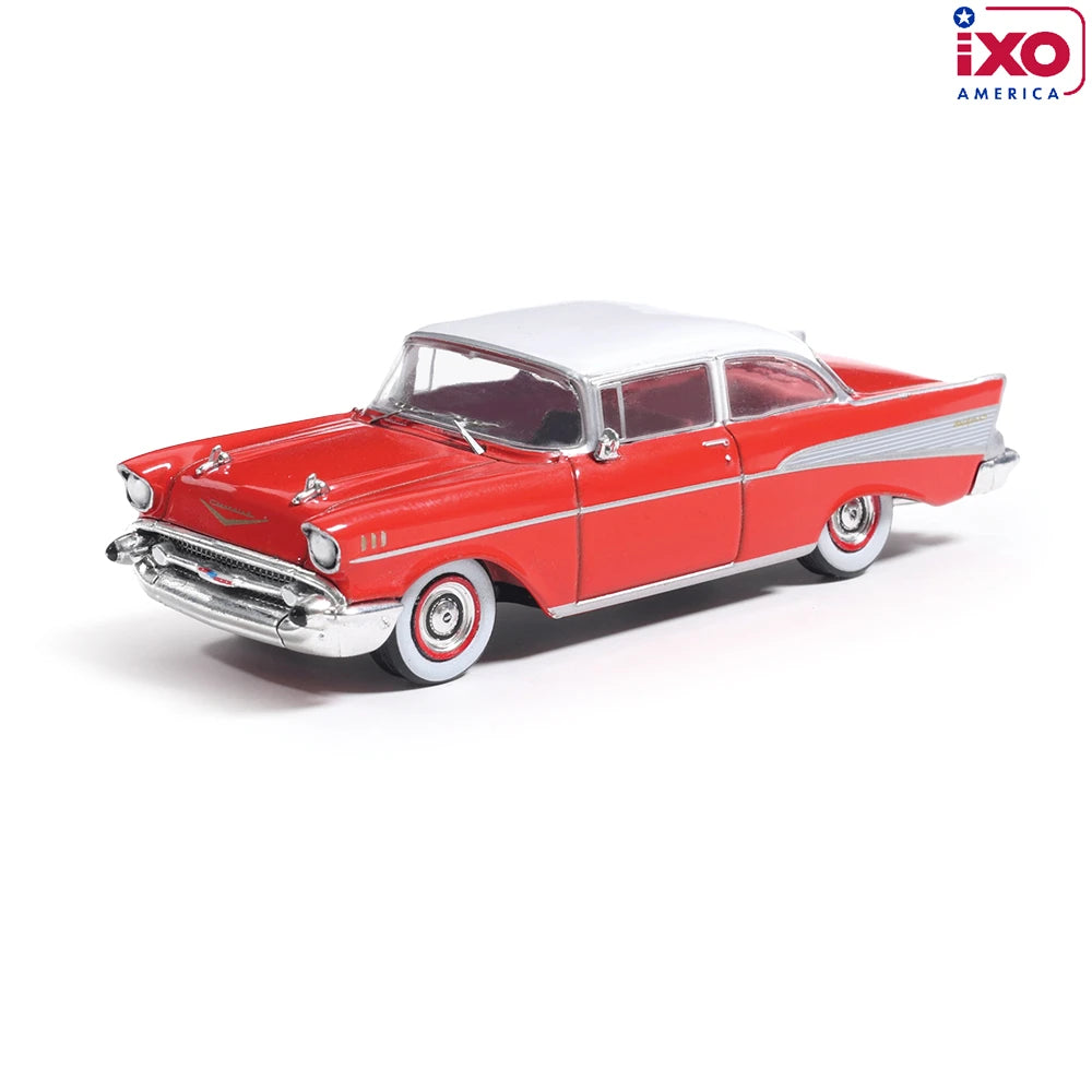 (Coming Soon) IXO America 1:64 Scale 1957 Chevrolet Bel Air Sedan - Matador Red and India Ivory