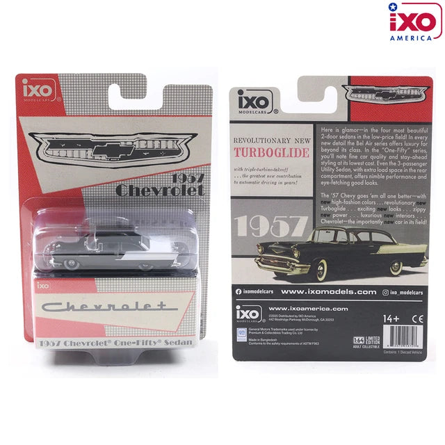 (Coming Soon) IXO America 1:64 Scale 1957 Chevrolet One-Fifty Sedan - Onyx Black and India Ivory
