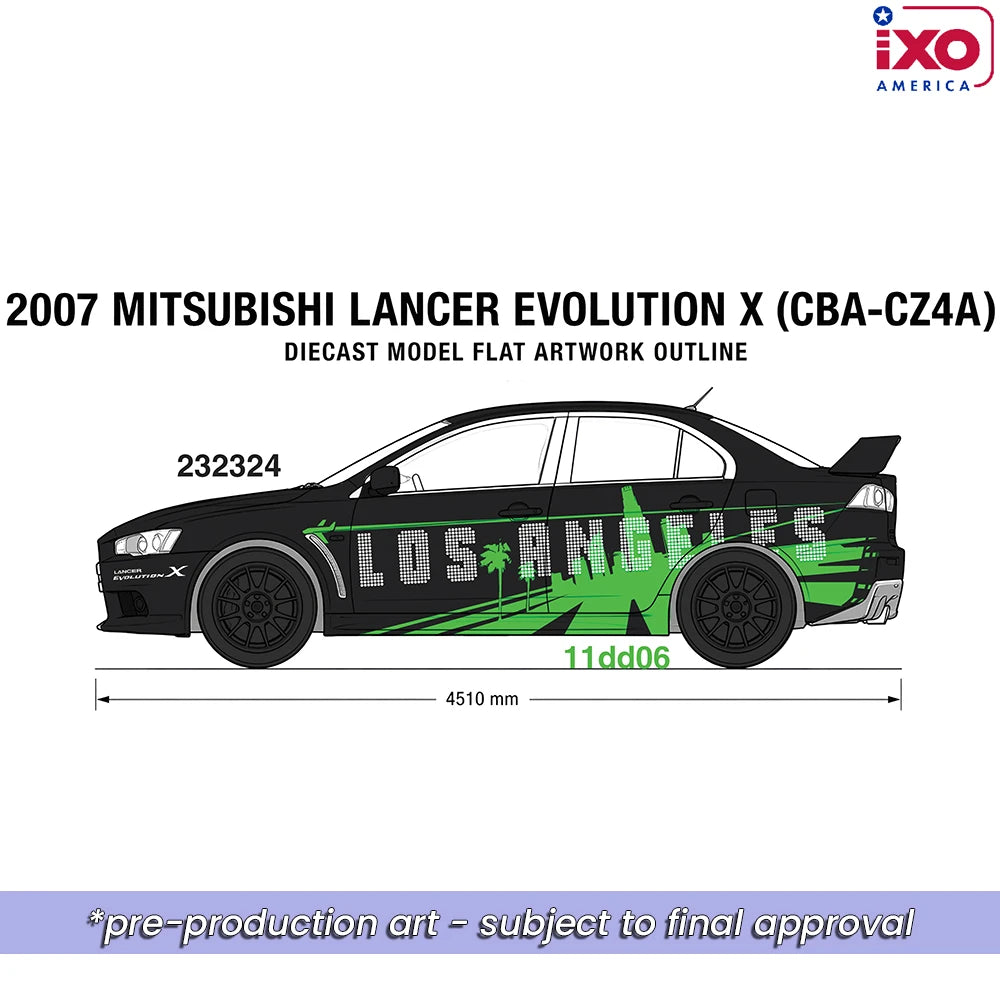 (Coming Soon) IXO America 1:64 2007 Mitsubishi Lancer Evolution X (CBA-CZ4A) - L.A. Street Edition