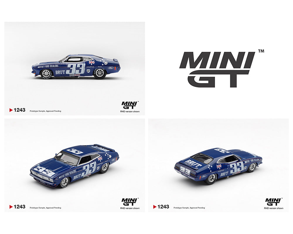 (Coming Soon) Mini GT 1:64 Ford XB Falcon GT- #33, Allan Moffat / Dieter Glemser – 1974 Bathurst 1000 – Australia Exclusive