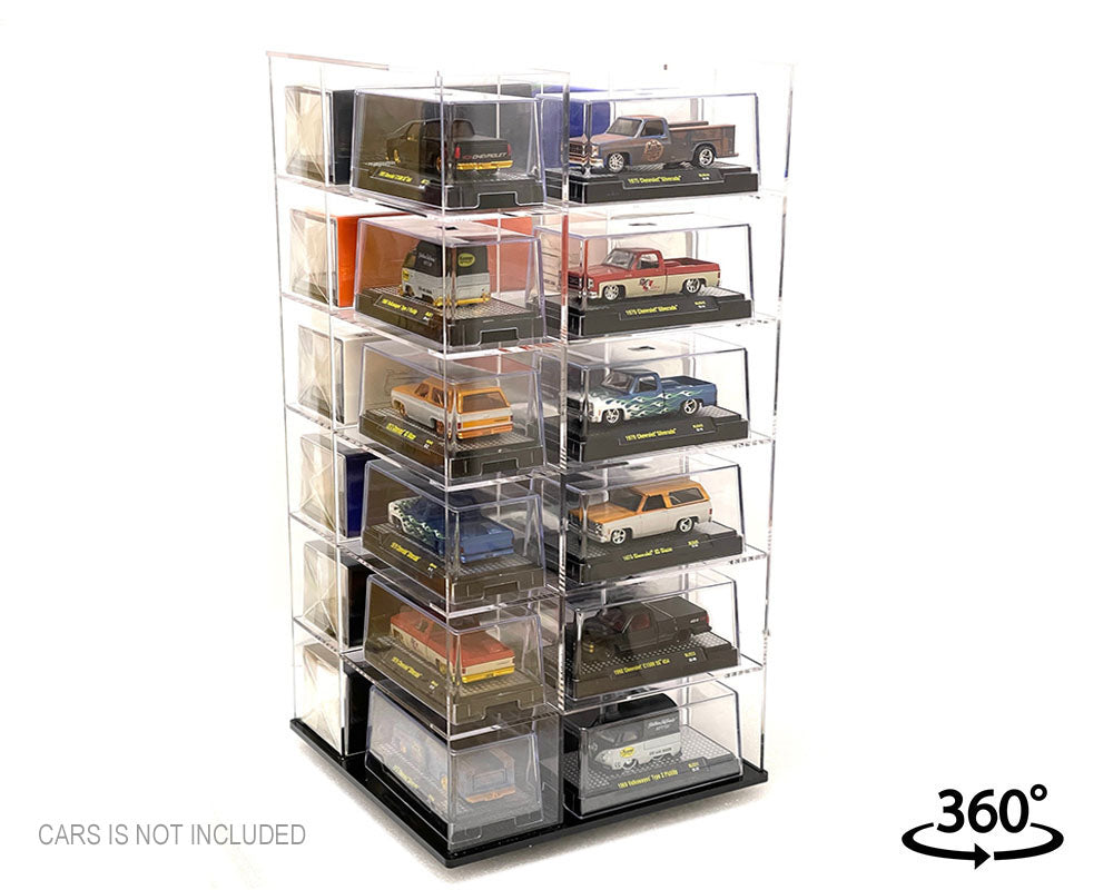 Showcase 1:64 Acrylitower+ Large 24-Car Display Desk Top Spinner with Magnetic Cover (8″x 8″x16.25″) – MiJo Exclusives
