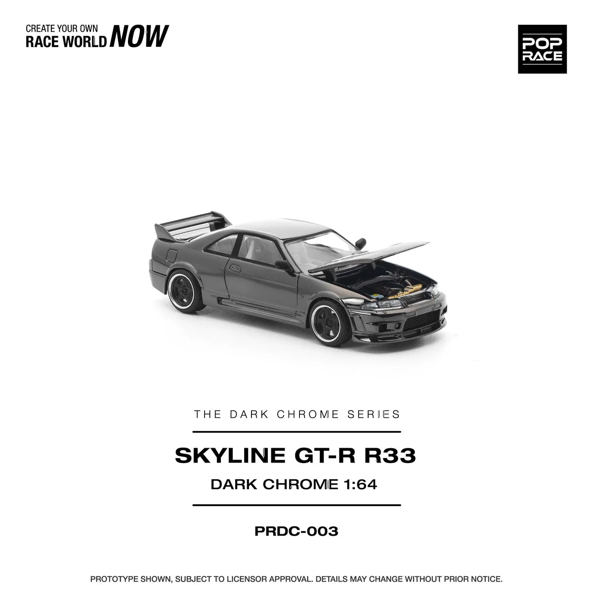POPRACE 1:64 Nissan Skyline R-33 GT-R Dark Chrome Special Edition Pop Race