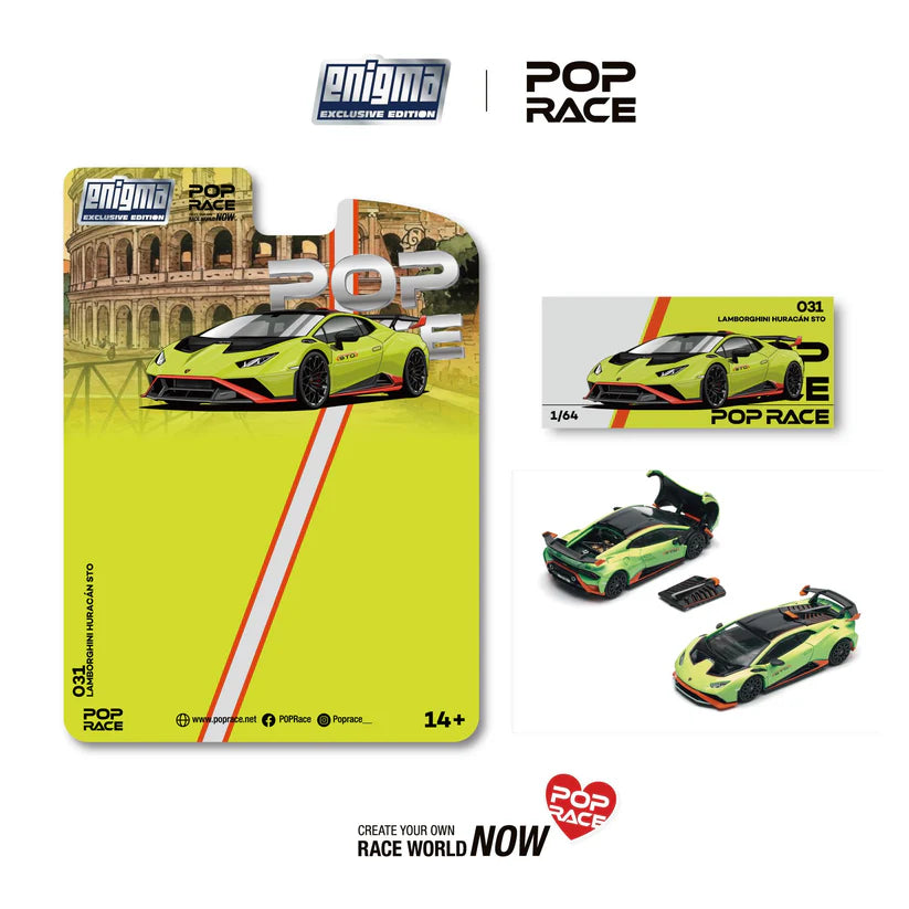 (Coming Soon) POPRACE 1/64 LAMBORGHINI HURACAN STO - VERDE CITREA/ARACIO DAC (enigma exclusive edition)