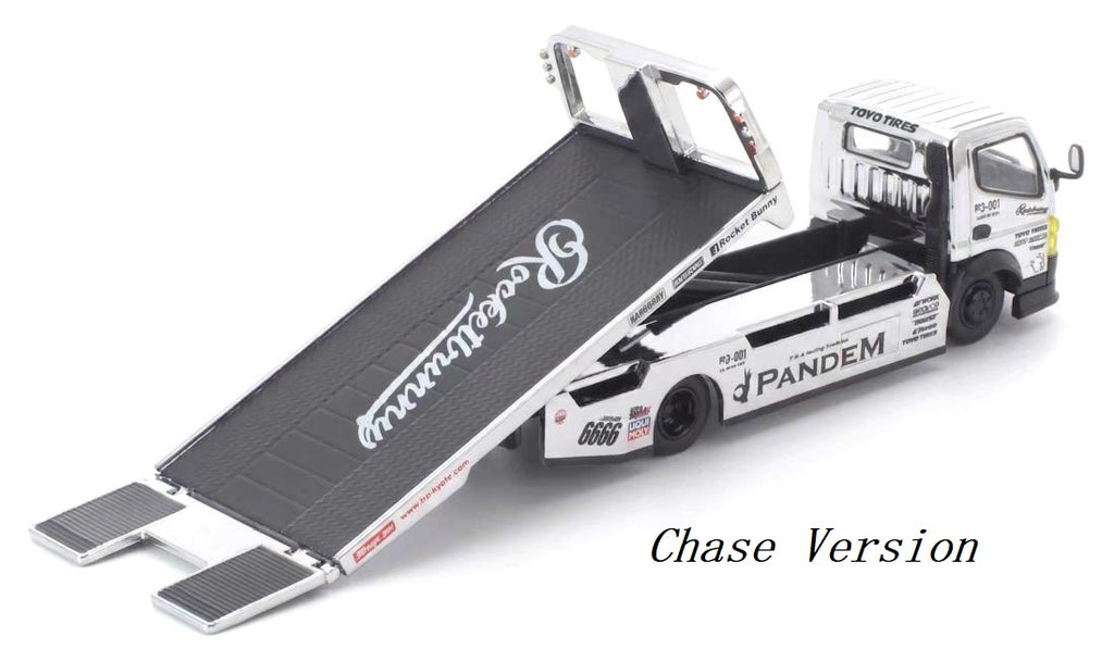 (Pre-Order) 12 Pcs (11 Regular & 1 Chase) POPRACE x TS Exclusives 1/64 PANDEM FUSO 300 Flatbed Transporter SILVER CHROME **DEADLINE July 10th 2026**