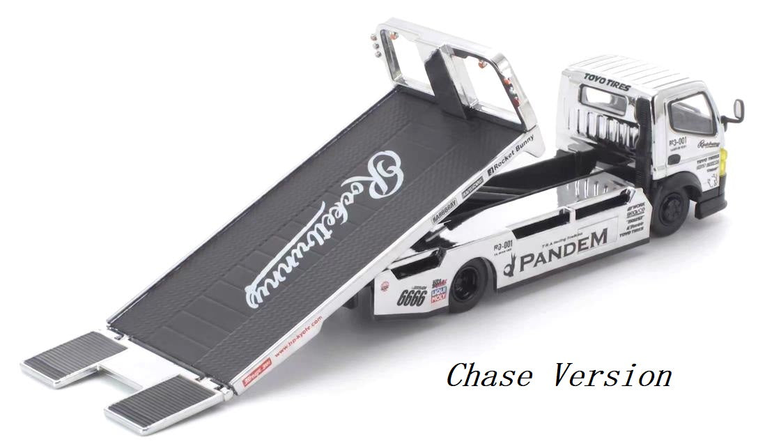 (Pre-Order) 12 Pcs (11 Regular & 1 Chase) POPRACE x TS Exclusives 1/64 PANDEM FUSO 300 Flatbed Transporter SILVER CHROME **DEADLINE July 10th 2026**