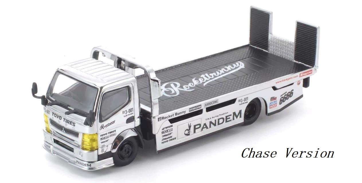 (Pre-Order) 12 Pcs (11 Regular & 1 Chase) POPRACE x TS Exclusives 1/64 PANDEM FUSO 300 Flatbed Transporter SILVER CHROME **DEADLINE July 10th 2026**