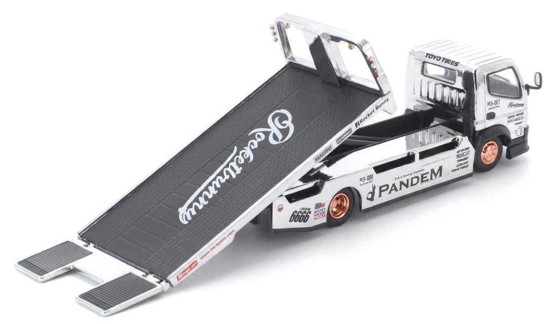 (Pre-Order) 12 Pcs (11 Regular & 1 Chase) POPRACE x TS Exclusives 1/64 PANDEM FUSO 300 Flatbed Transporter SILVER CHROME **DEADLINE July 10th 2026**