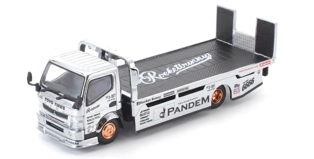 (Pre-Order) 12 Pcs (11 Regular & 1 Chase) POPRACE x TS Exclusives 1/64 PANDEM FUSO 300 Flatbed Transporter SILVER CHROME **DEADLINE July 10th 2026**