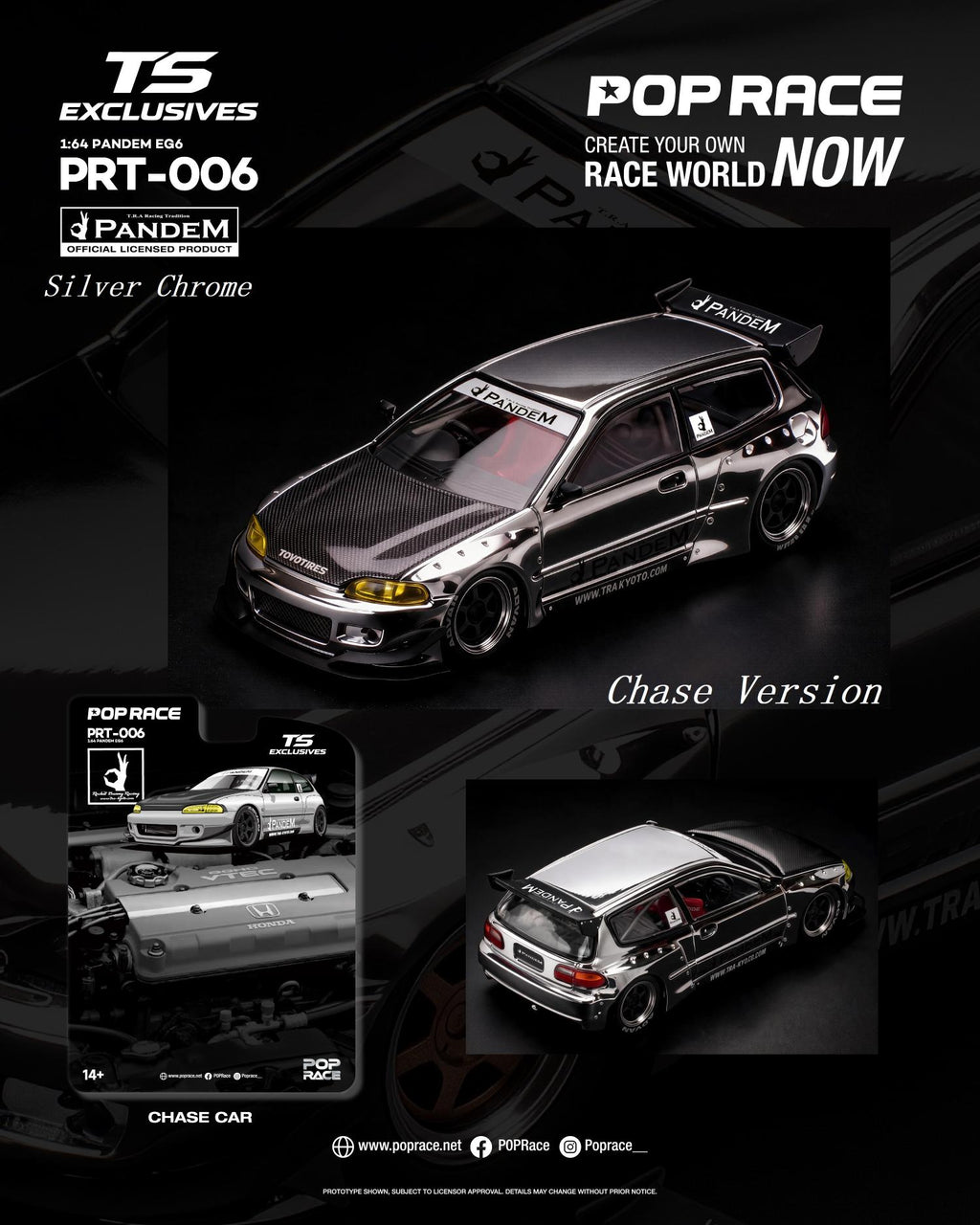 (Pre-Order) 12 Pcs (11 Regular & 1 Chase) POPRACE x TS Exclusives 1/64 PANDEM EG6 SILVER CHROME **DEADLINE July 10th 2026**