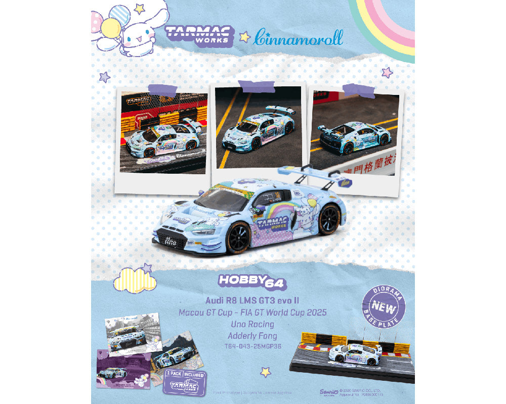 (Coming Soon) Tarmac Works 1:64 Audi R8 LMS GT3 evo II Macau GT Cup – FIA GT World Cup 2025 Uno Racing Adderly Fong Model Car + Trading Cards Combo Set – Hobby64