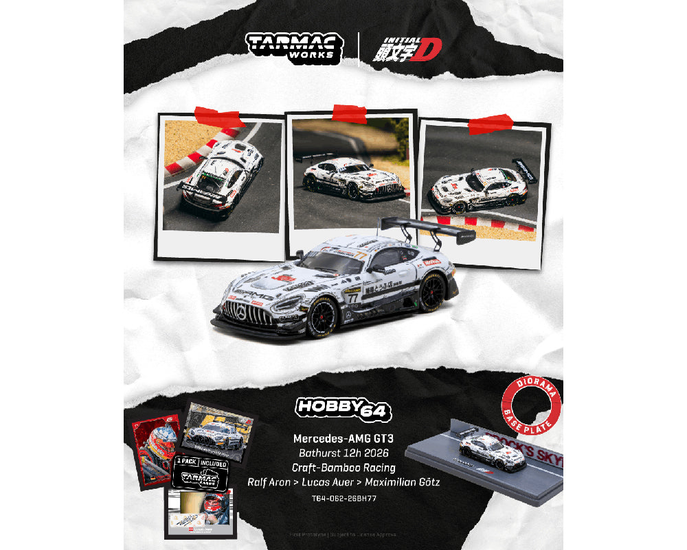 (Coming Soon) Tarmac Works 1:64 Mercedes-AMG GT3 Bathurst 12h 2026 Craft-Bamboo Racing Ralf Aron / Lucas Auer / Maximilian Götz Model Car + Trading Cards Combo Set- Hobby64
