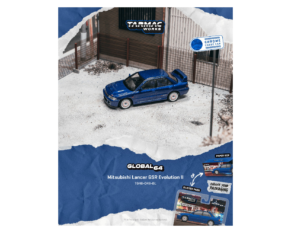(Coming Soon) Tarmac Works 1:64 Mitsubishi Lancer GSR Evolution II – Blue – Global64