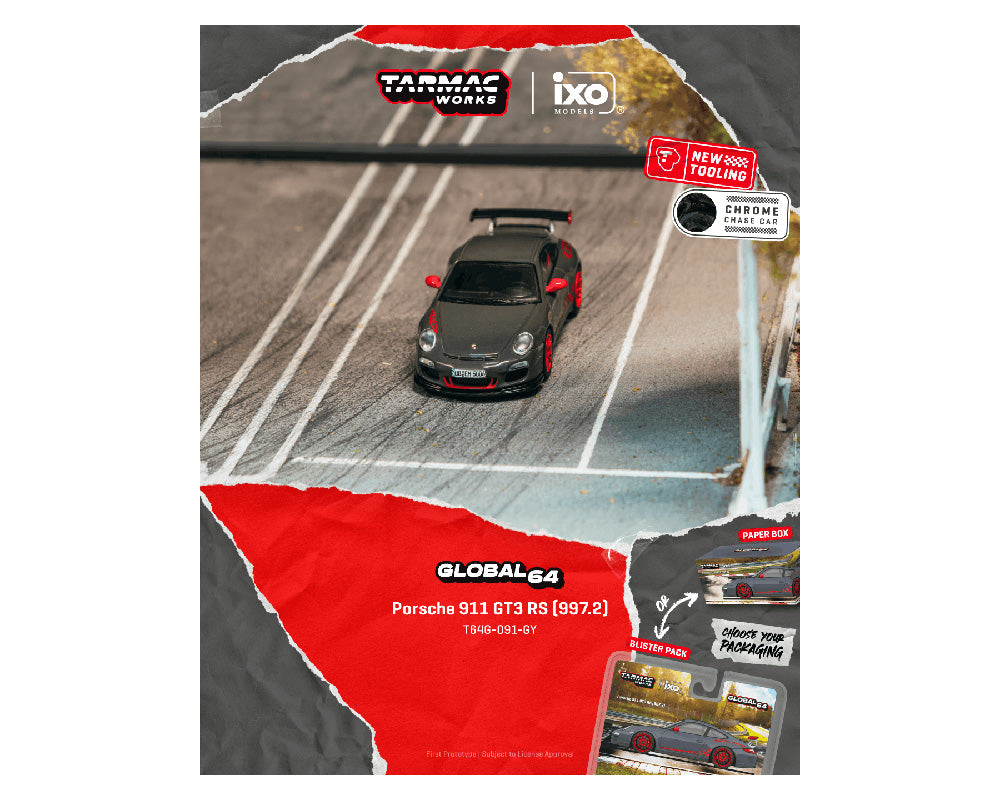 (Coming Soon) Tarmac Works 1:64 Porsche 911 GT3 RS (997.2) – Grey – IXO models – Global64