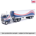 (Coming Soon) IXO America 1:64 Scale 1976 Ford CL 9000 Red, White, and Blue with Vintage Trailer