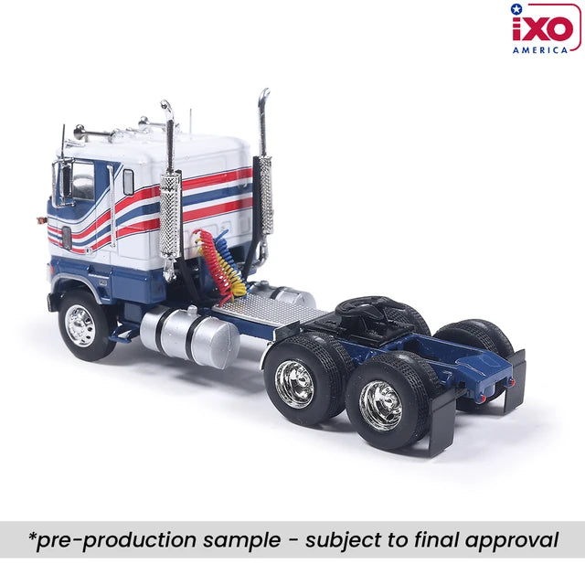 (Coming Soon) IXO America 1:64 Scale 1976 Ford CL 9000 Red, White, and Blue with Vintage Trailer
