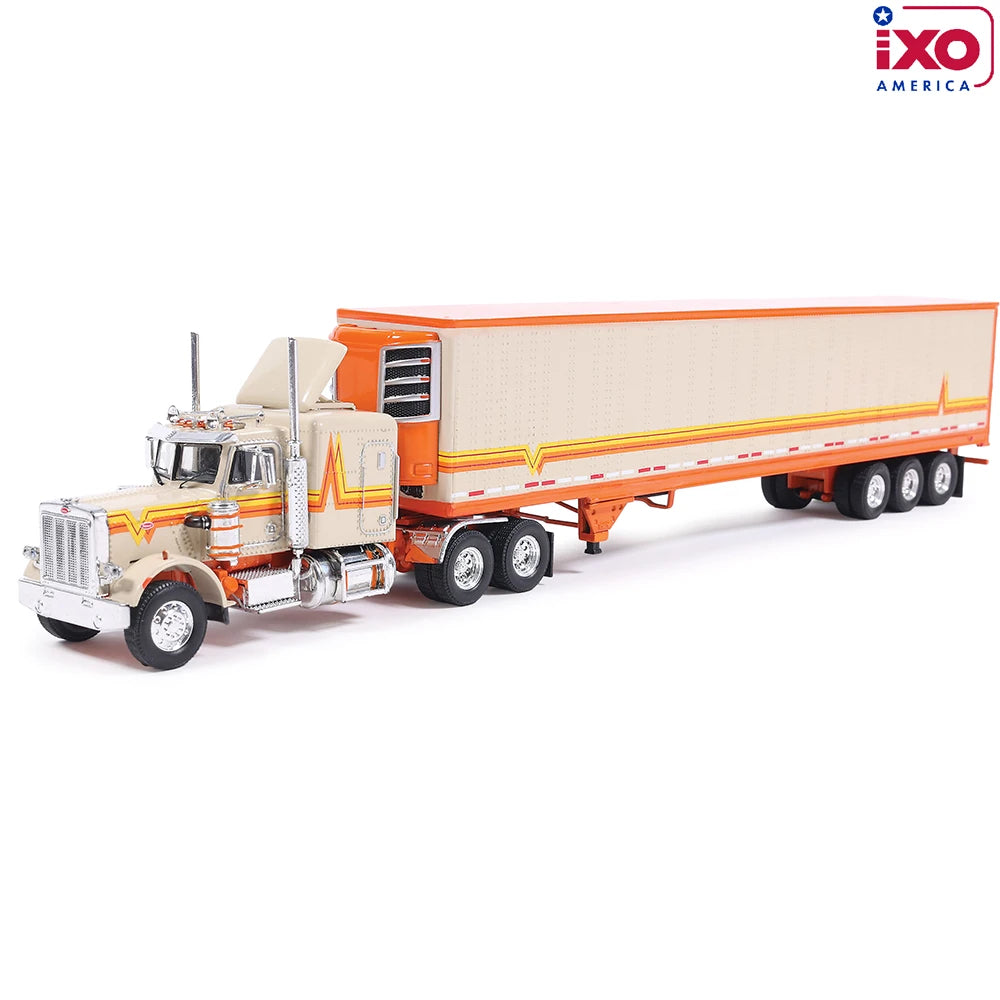 (Coming Soon) IXO America 1:64 Scale 1973 Peterbilt 359 - Orange and Cream with Modern Trailer