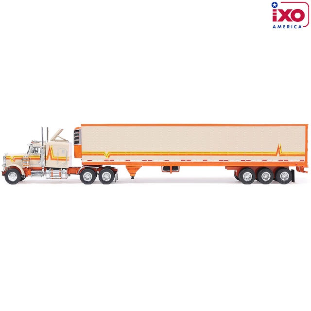(Coming Soon) IXO America 1:64 Scale 1973 Peterbilt 359 - Orange and Cream with Modern Trailer