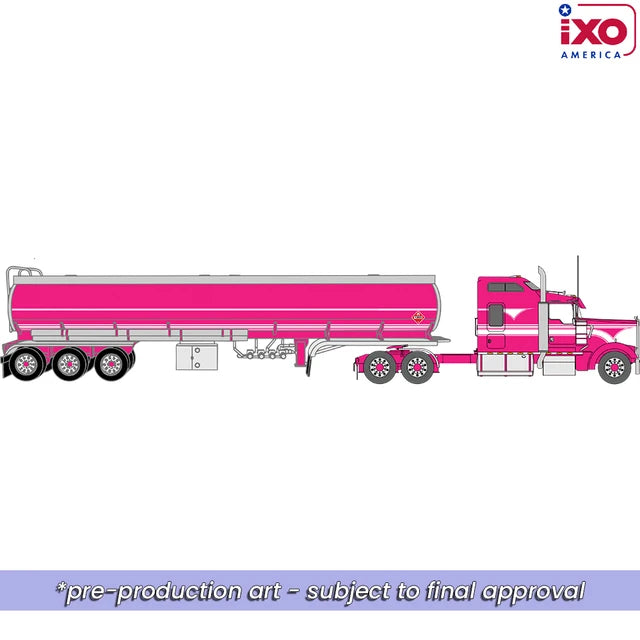 (Coming Soon) IXO America 1:64 1990 Kenworth W900 with Tri Axle Petroleum Tanker - Pink