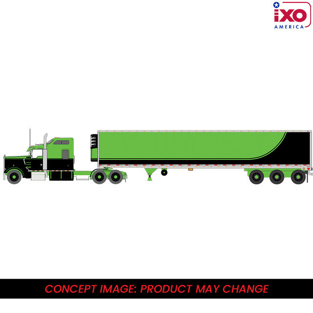 (Coming Soon) IXO America 1:64 1990 Kenworth W900 with Refer Van - Neon Green and Black