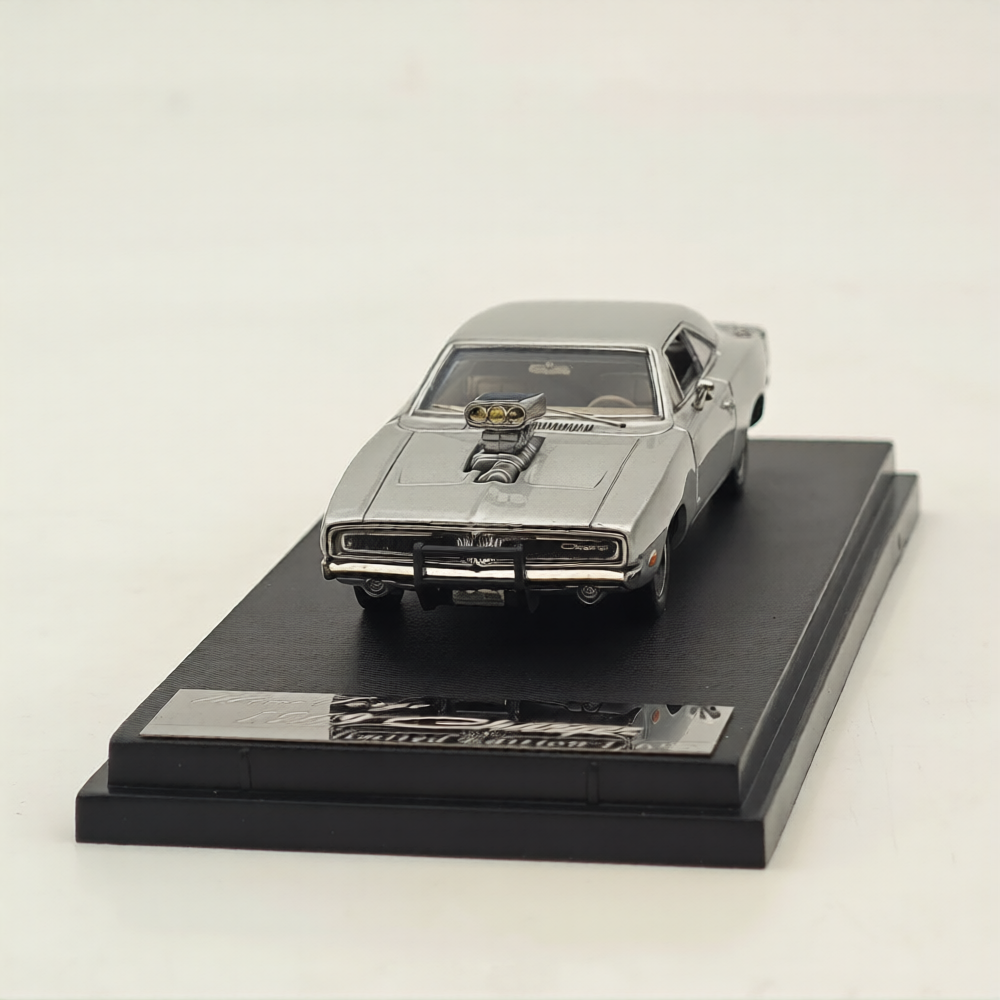 Mini Forge 1969 Charger R/T Silver W/ Super Charger 1/64 Scale