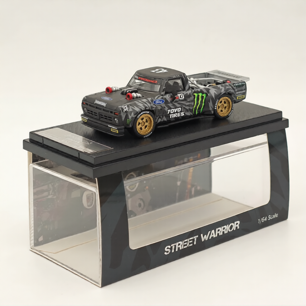 (Coming Soon) STREETWARRIOR 1977 1:64 F-150 Hoonitruck "Monster Livery" Tianmen - Black Pick Up