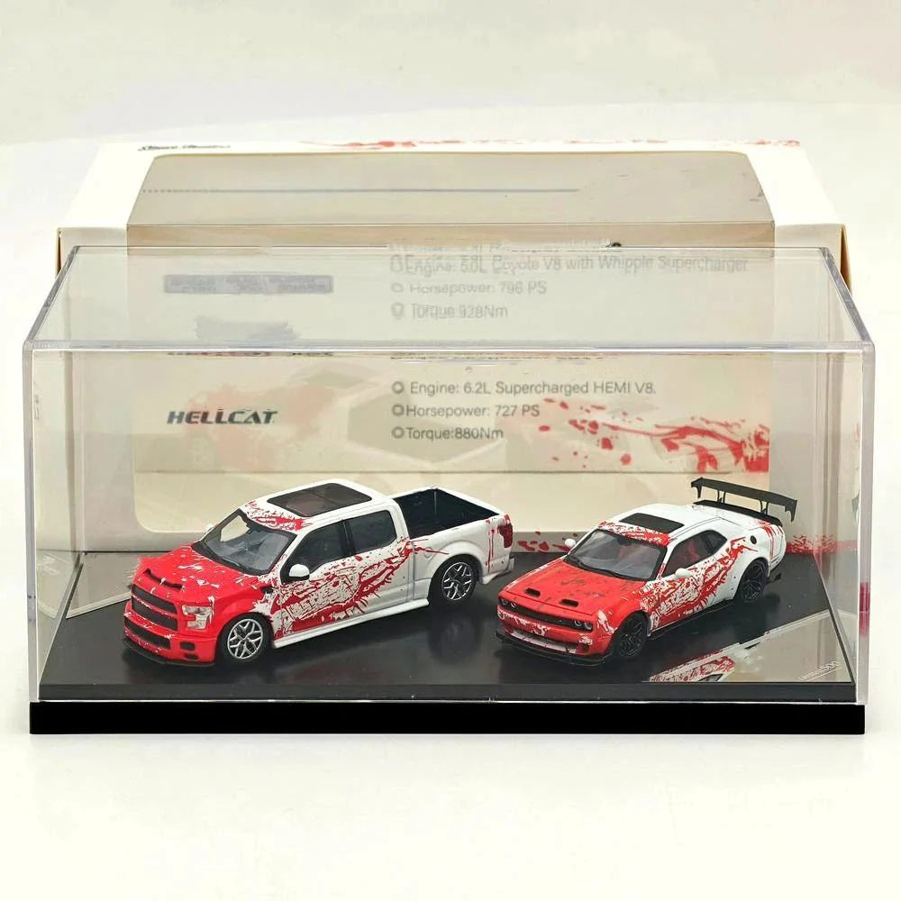 Stance Hunter 1:64 HEC Exclusive Shelby F150 & SRT Hellcat Red White Splash Double Set