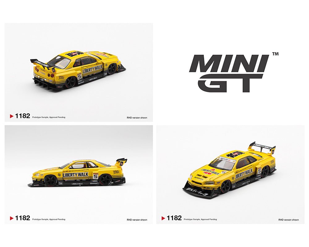 (Coming Soon) 1182 Mini GT 1:64 Nissan LB - ER34 Super Silhouette SKYLINE Sport Yellow - Midnight City Diecast L.C.