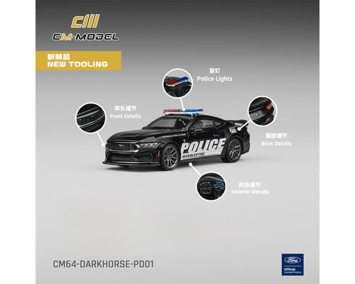 (Coming Soon) CM Model 1:64 Ford Mustang Dark Horse Police – Limited Edition - Midnight City Diecast L.C.
