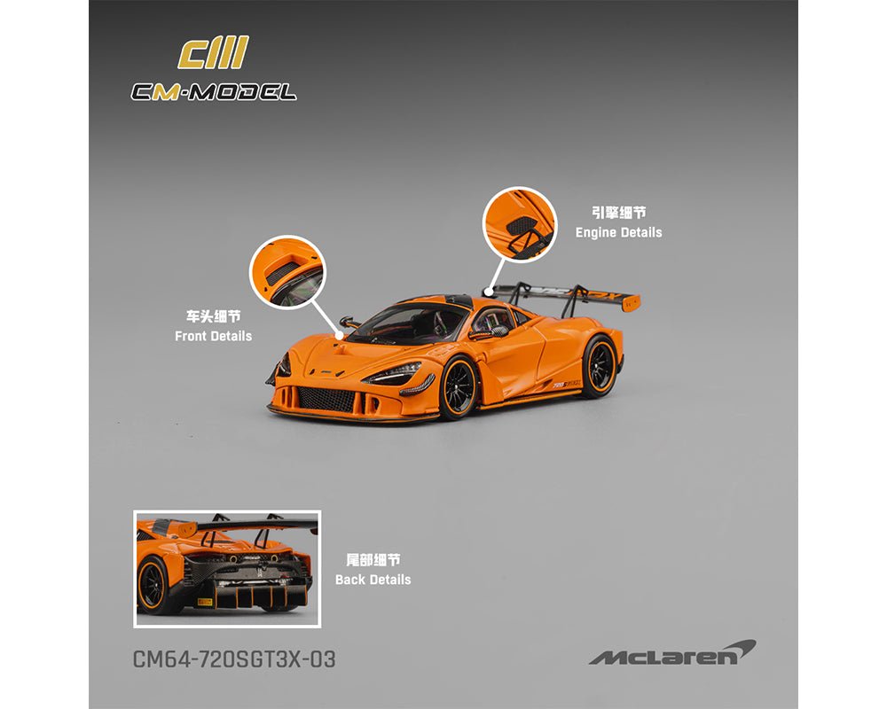 (Coming Soon) CM Model 1:64 Mclaren 720SGT3X – Papaya Orange - Midnight City Diecast L.C.