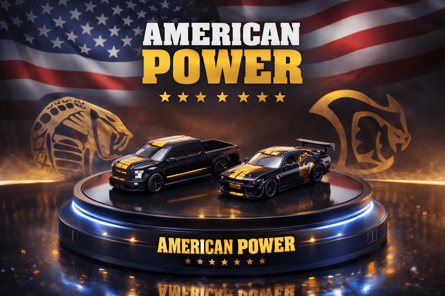 (Coming Soon) (ETA April) Shelby F - 150 Super Snake & Hellcat Black/Gold "American Power" livery GT Show 2026 Exclusive - Midnight City Diecast L.C.