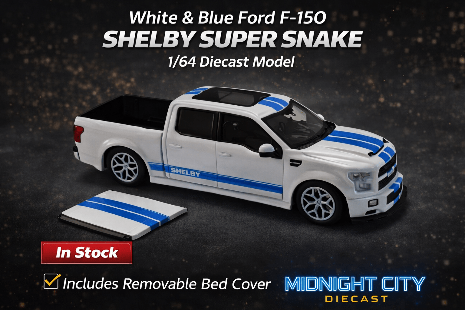 (Coming Soon) Funny Model F150 Super Snake White/Blue Diecast Model Car - Midnight City Diecast L.C.