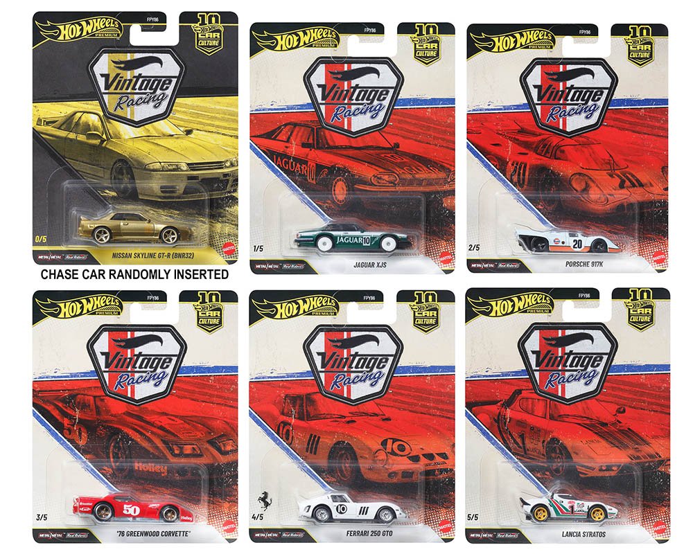 (Coming Soon) Hot Wheels 1:64 – Premium Vintage Racing Set of 5 (Chase Chance!) - Midnight City Diecast L.C.