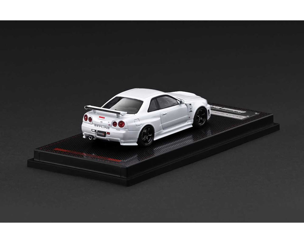 (Coming Soon) Ignition Model 1:64 Nissan Skyline GT - R (BNR34) NISMO – Customized White Metallic – Limited Edition - Midnight City Diecast L.C.