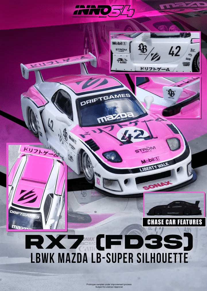 (Coming Soon) INNO64 1/64 MAZDA RX7 (FD3S) LB - SUPER SILHOUETTE "DRIFT GAMES 2025" - Midnight City Diecast L.C.