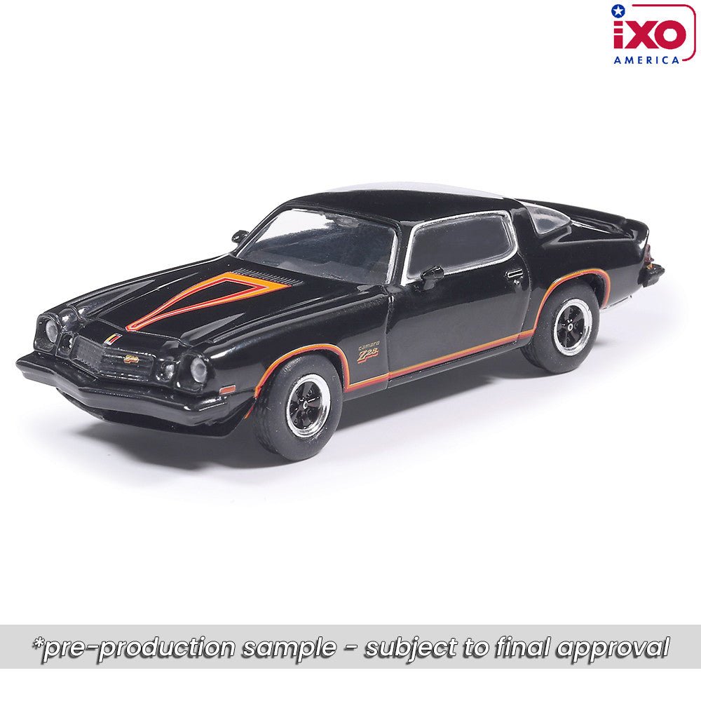 (Coming Soon) IXO 1:64 1977 Chevrolet Camaro Z28 - Black - Midnight City Diecast L.C.