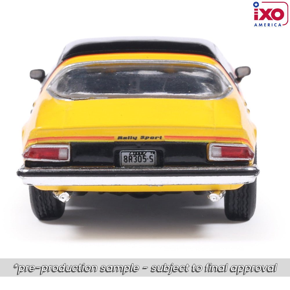 (Coming Soon) IXO 1:64 Scale 1976 Chevrolet Camaro Rally Sport - Bright Yellow and Black - Midnight City Diecast L.C.