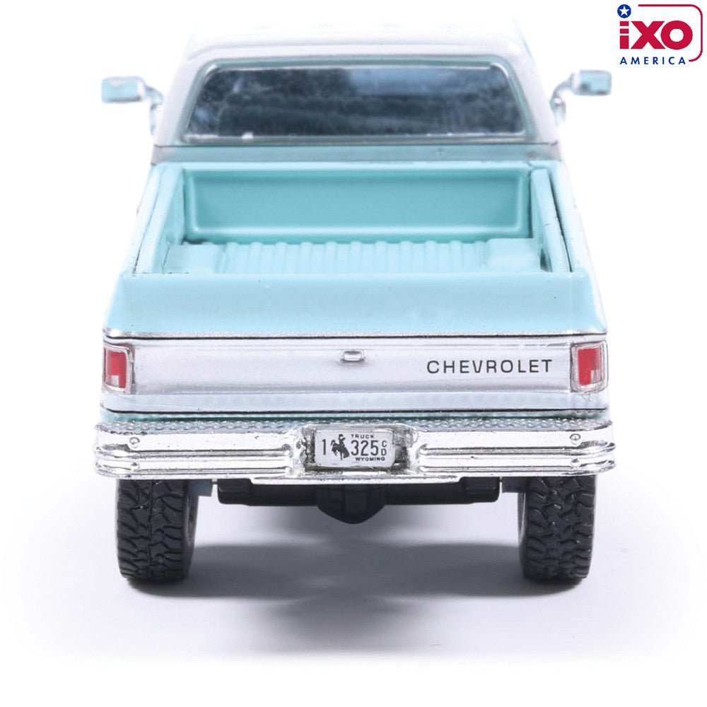(Coming Soon) IXO 1:64 Scale 1978 Chevrolet Silverado K30 Crew Cab Fleetside Lifted - Light Blue and Frost White - Midnight City Diecast L.C.