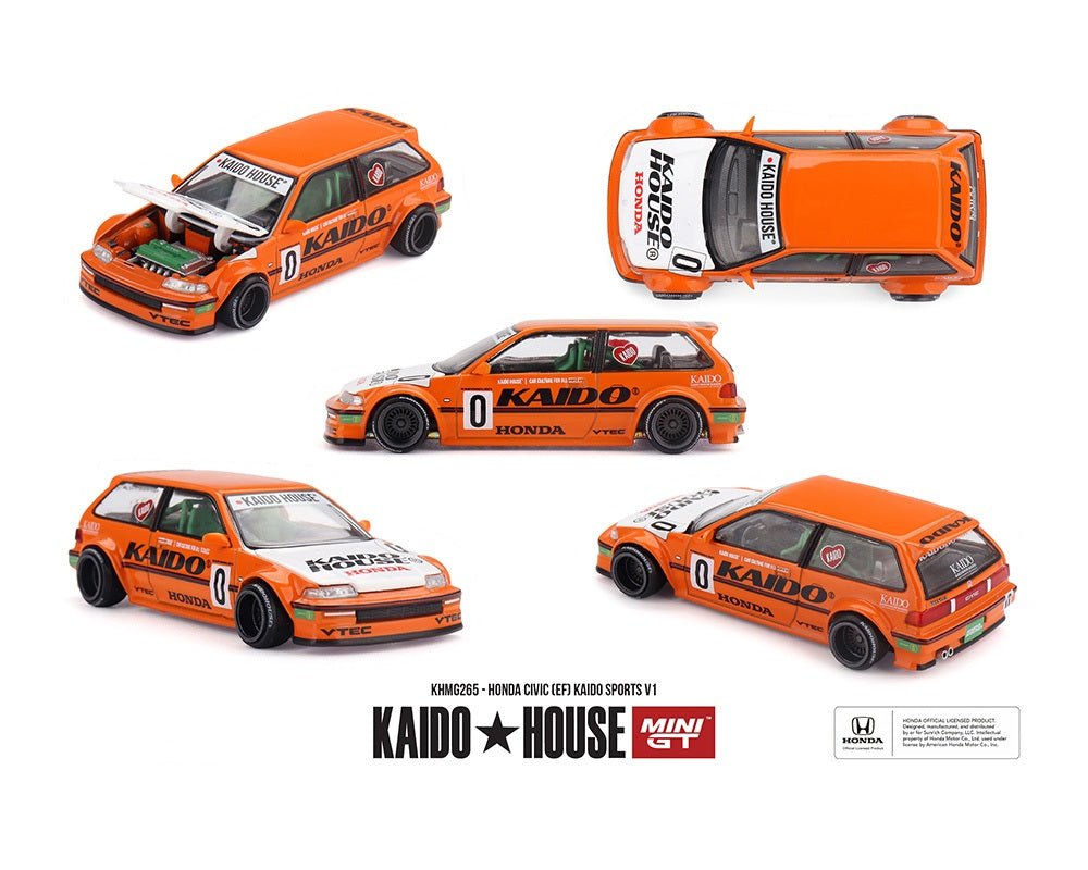 (Coming Soon) Kaido House x Mini GT 1:64 Honda Civic (EF) Kaido Sports V1 – Orange – Limited Edition - Midnight City Diecast L.C.