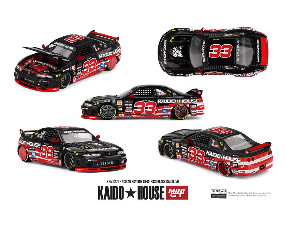 (Coming Soon) Kaido House x Mini GT 1:64 Nissan Skyline GT - R (R33) Black Kaido Cat – Limited Edition - Midnight City Diecast L.C.
