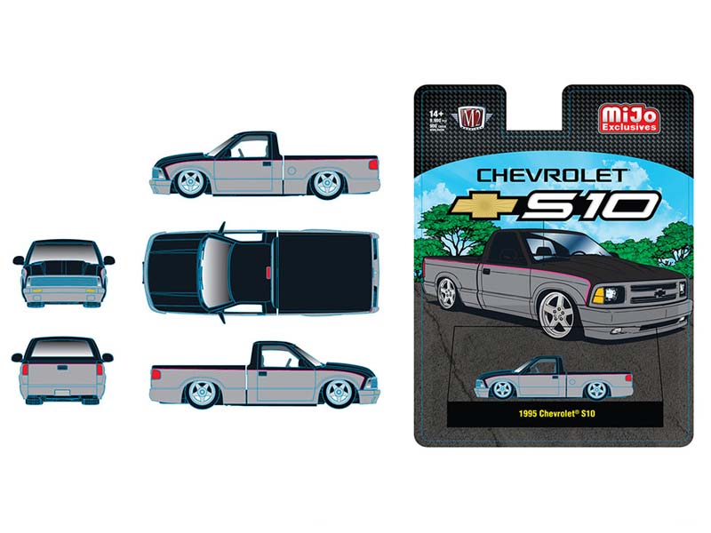 (Coming Soon) M2 Machines 1:64 1995 Chevrolet S10 Custom - Silver with Black Two Tone – MiJo Exclusives - Midnight City Diecast L.C.