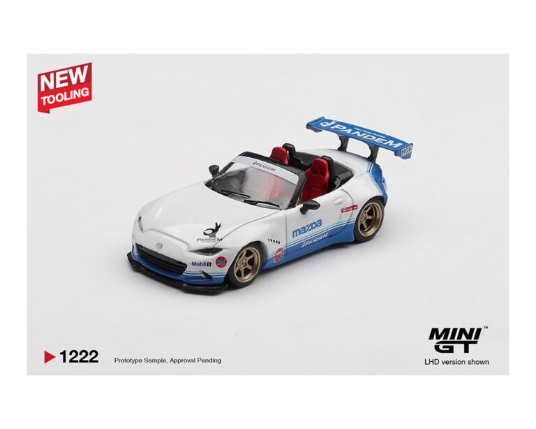 (Coming Soon) Mini GT 1:64 Mazda Miata MX - 5 (ND) Pandem IMSA – White - Midnight City Diecast L.C.