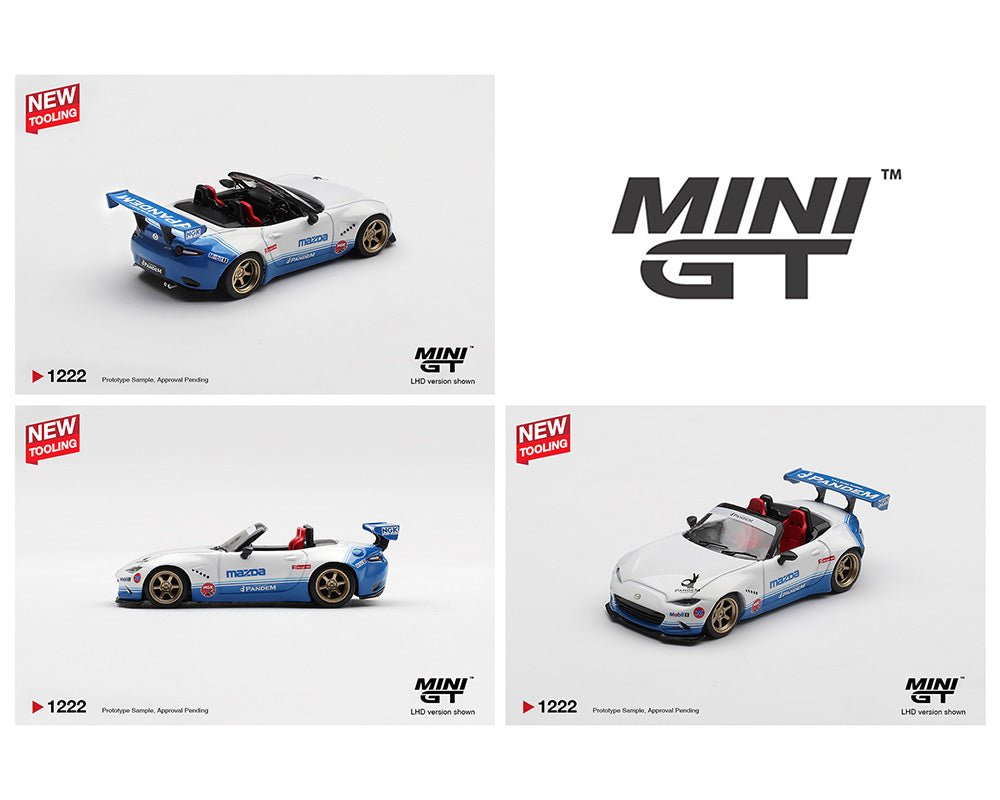(Coming Soon) Mini GT 1:64 Mazda Miata MX - 5 (ND) Pandem IMSA – White - Midnight City Diecast L.C.