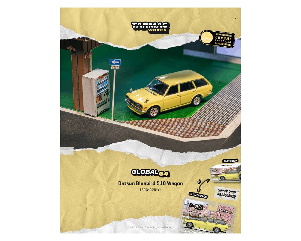 (Coming Soon) Tarmac Works 1:64 Datsun Bluebird 510 Wagon – Yellow - Midnight City Diecast L.C.