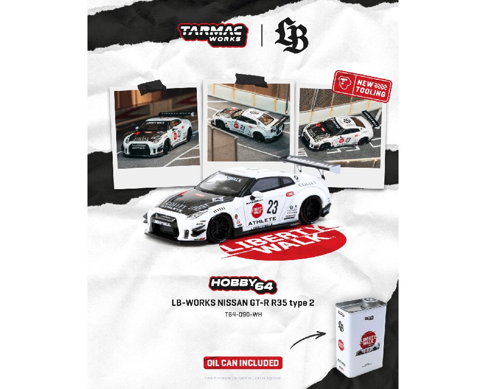 (Coming Soon) Tarmac Works 1:64 LB - WORKS NISSAN GT - R R35 type 2 With Oil Can – White - Midnight City Diecast L.C.
