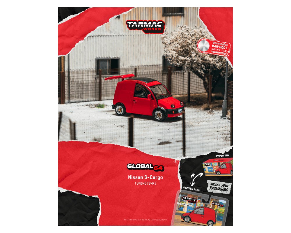 (Coming Soon) Tarmac Works 1:64 Nissan S Cargo – Red - Midnight City Diecast L.C.