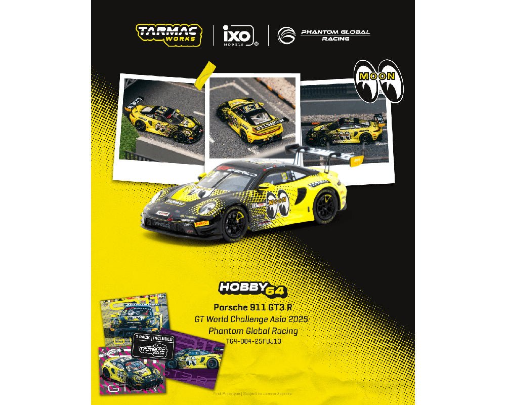(Coming Soon) Tarmac Works 1:64 Porsche 911 GT3 R GT World Challenge Asia 2025 Phantom Global Racing Sun Jingzu / Adderly Fong – With Trading Card Pack – Hobby64 - Midnight City Diecast L.C.