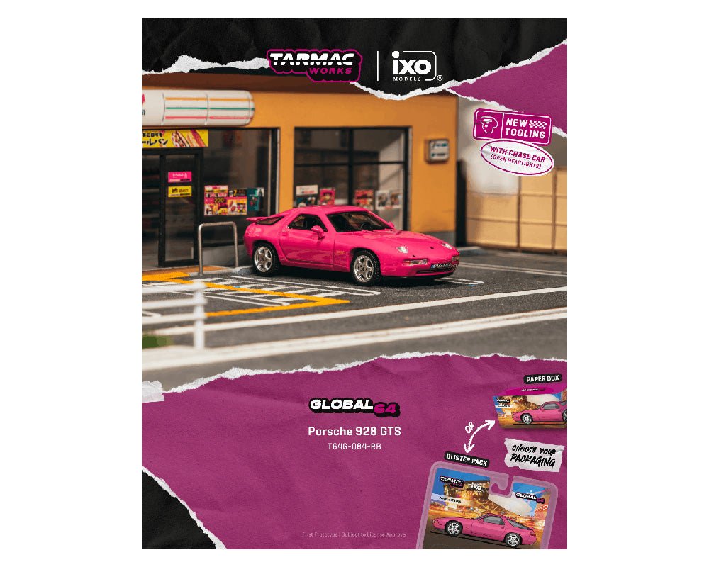 (Coming Soon) Tarmac Works 1:64 Porsche 928 GTS – Pink – Global64 - Midnight City Diecast L.C.