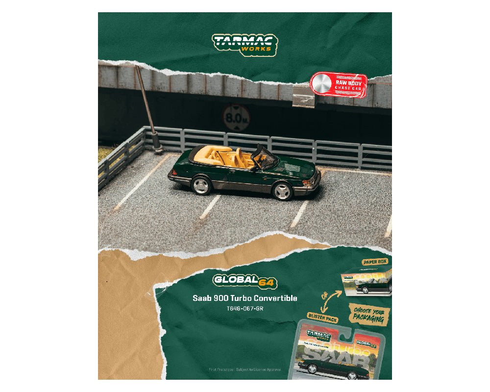 (Coming Soon) Tarmac Works 1:64 Saab 900 Turbo Convertible – Green - Midnight City Diecast L.C.